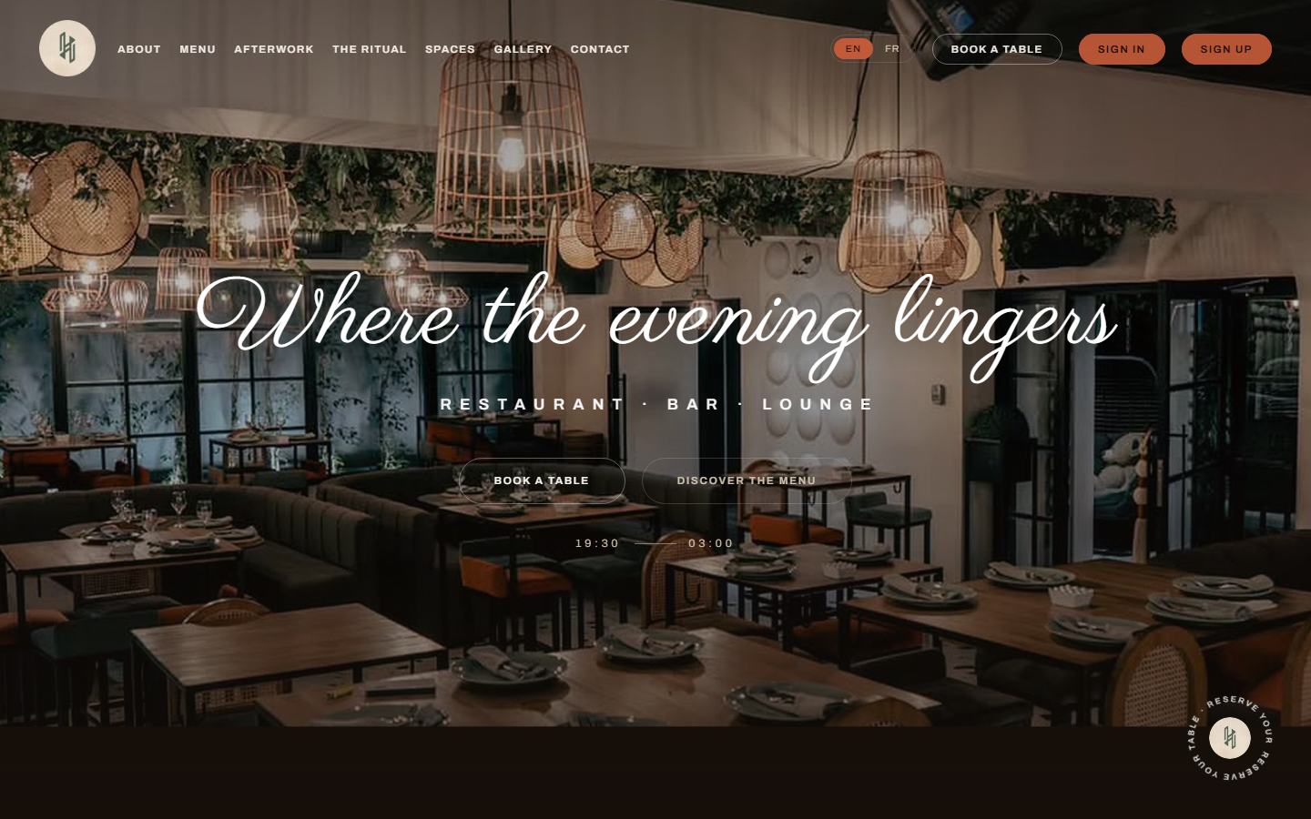 H Restaurant Lounge, home page